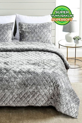 Evlen Home Kapitone Kadife Yatak Örtüsü Seti Tek Kişilik Supersoft 2 Parça Yumuşak Elyaf Dolgulu