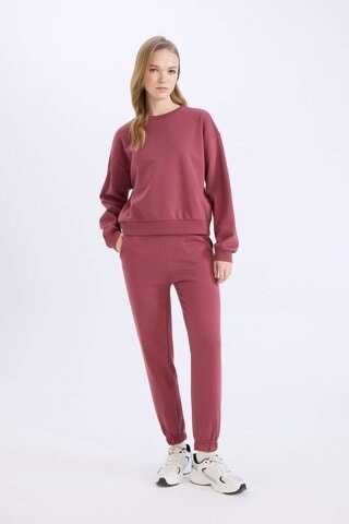 Defacto Regular Fit 2li Takım Kalın Bisiklet Yaka Sweatshirt Esnek Belli Jogger Eşofman Altı D8022axnsbr26 Bordo