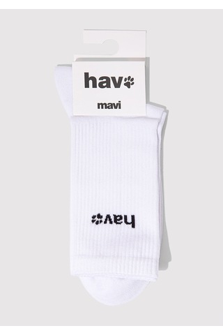 Mavi - Hav Baskılı Beyaz Soket Çorap 0912075-620 Beyaz