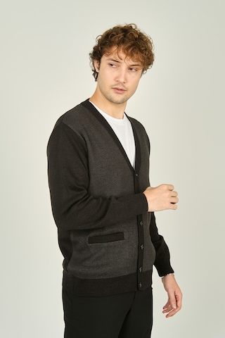 Ateş Triko Erkek Cep Detaylı V Yaka Yün Hırka 4490 Füme Füme