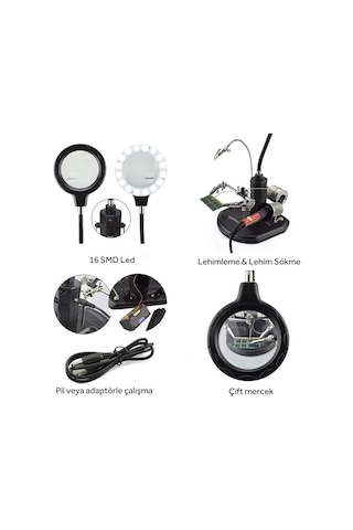 Wellhise Acn-129 Masa Üstü Ledli Mini Büyüteç Havya Stand Pcb Tutucu