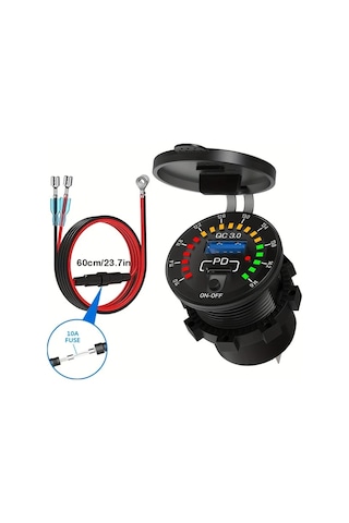 Honeybeeshop Telsiz Qc3 0 Pd3 0 Usb Cift Arayuzlu Hizli Sarj Araba Sarj Aleti Renkli Voltmetre Otomobil Tekne Kamyon Motosiklet