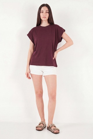 Lela Pamuklu Rahat Kalıp Bisiklet Yaka T Shirt Bayan T Shirt 5866955 Bordo