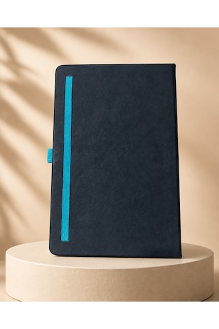Modern Tasarım Lastikli Ajanda/defter Siyah - Mavi