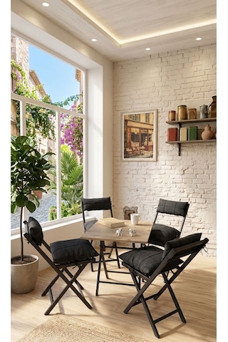 Minderli Balkon Bahçe Mutfak Bistro Set Katlanır 4+1 Masa-sandalye Antrasit - Siyah