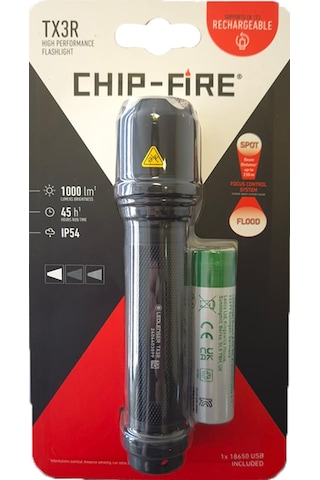 Chip Fire Tx3r Şarj Edilebilir El Feneri Siyah