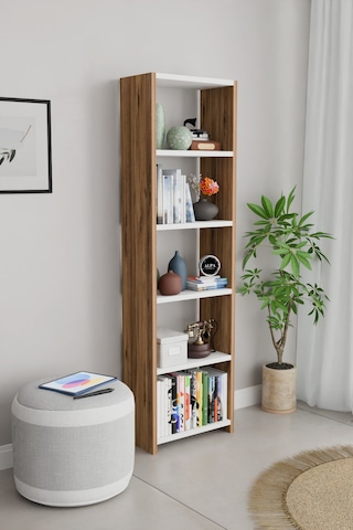 Alpaevmobilya Ahşap 5 Raflı 150 Cm Çok Amaçlı Açık Kitaplık Dekoratif Salon Rafı Düzenleyici Ve Organizer Atlantik Çam - Beyaz