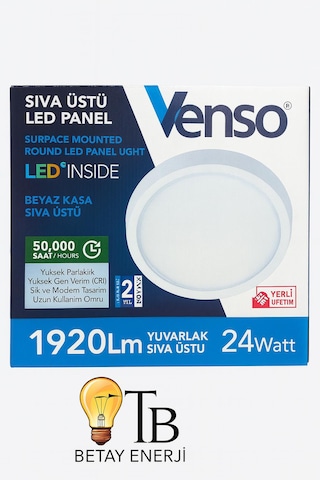 Venso 24 W Yuvarlak Sıva Üstü Led Panel Beyaz Kasa 3000k