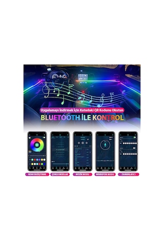 Araç İçi Atmosfer Ambiyans Led Neon 64 Renk Rgb App Kontrollü 18 Parça