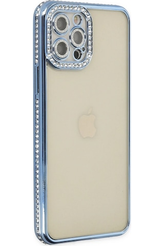 Newface Apple iPhone Uyumlu 12 Pro Kılıf Joke Taşlı Silikon Semeglbl - 49 - Mavi