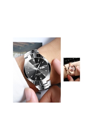 Sones Skmeı 1739 Elmas Roma Rakamlı Yuvarlak Kadranlı Kuvars Saat Altın