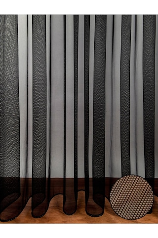 Hilal Petek Zemin Grek Ölçünüze Özel Dikim Tül Perde Siyah