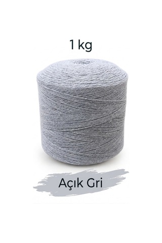 1 Kg Pamuklu El Örgü İpi Runner İpi- Amigurumi Koton İp Punch İpi Motif Açık Gri Renk