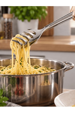 Beylini Paslanmaz Çelik Makarna Maşası 22 Cm Salata Servis Maşası Metal Spagetti Mutfak Maşası