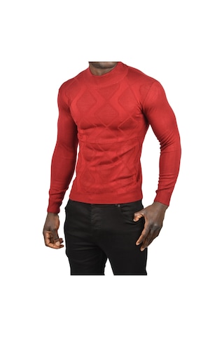 Deepsea Erkek Bordo Deepsea Baklava Desenli Slim Fit Yarım Balıkçı Yaka Triko Boğazlı Kazak 2505511 Bordo