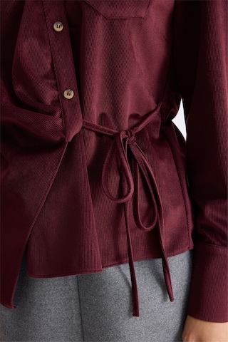 Ekol Kadın Beli Bağcıklı Kadife Bluz Bordo