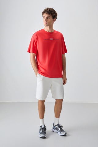 Air Jones Tommy Life Fiesta %100 Pamuk Kalın Yumuşak Dokulu Oversize Fit Baskılı Erkek T-shirt - 88357 Kirmizi