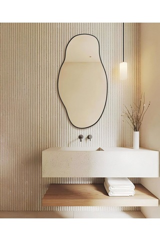 Asimetrik75x40 Konsol, Dresuar, Tuvalet Aynası ''siyah''. 1.kalite Şişecam Ayna 75 X 40 Siyah + Gri Gri - Siyah