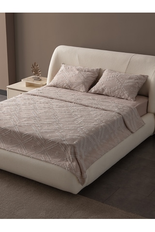 Anna Delux Çift Kişilik Çok Amaçlı Yatak Örtüsü Seti Gri Pamuk Nevresim Takımı Günlük 220x240 Bej