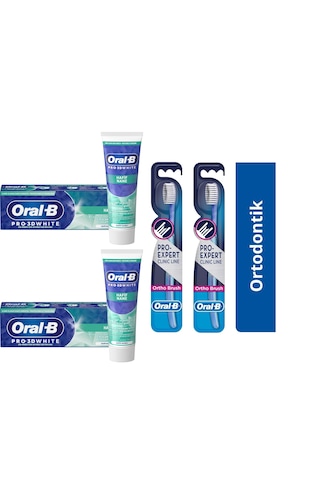 Oral-B 3D White Hafif Nane Diş Macunu 2 x 75 ML + Clinic Line Ortodontik 35 Diş Fırçası 2'li