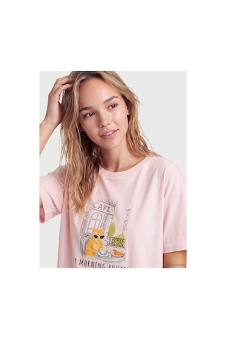 LC Waikiki Alıta Cıty Farkıyla Lcw Dream Pembe Penye Baskılı Kısa Kollu Kadın Gecelik Pembe - 930179688 Pembe