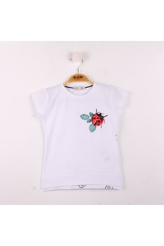 Toontoy Kids Kız Çocuk Tişört Uğur Böceği Nakışlı Beyaz