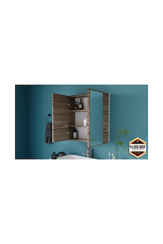 Rafineri 2 Kapaklı Aynalı Banyo Dolabı Mdf Kahverengi