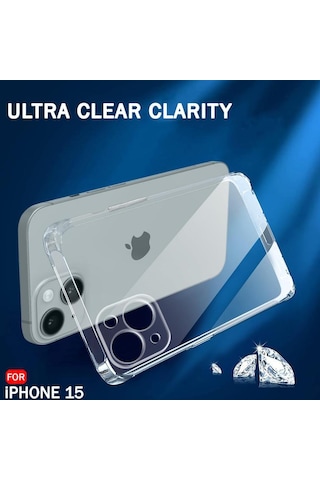 Apple Uyumlu iPhone 15 Kılıf Şeffaf Kamera Korumalı Soket 3D