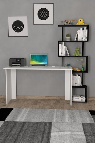 Moonlife Yakamoz Kitaplıklı Çalışma Masası Beyaz Siyah