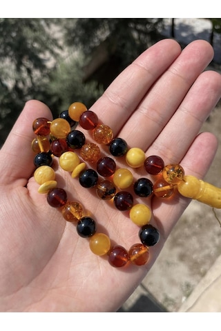 Renk Karması Doğal Kaya Damla Kehribar Tesbih 33lük 11mm 27,20 Gram