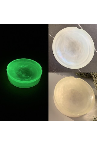 Beyaz Sedefli Yuvarlak Yeşil Neon Renkli Fosforlu Epoksi Küllük
