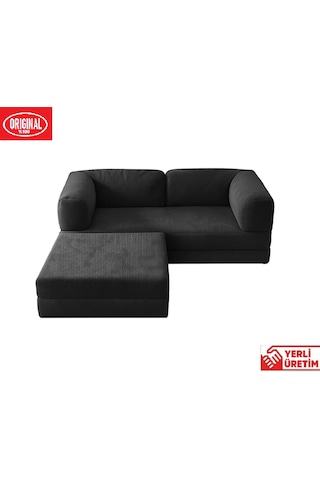 Herev 180x180 Cm 50 Dns Modüler Köşe Koltuk Fitilli Kadife Kumaş, Yatak Olabilen, Modern Tasarım Şark Köşe Füme