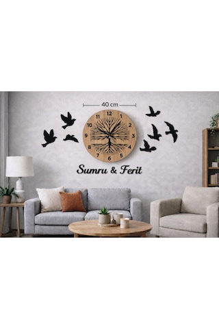 Duvar Saati 40 Cm Kuşlar 8 Adettir Kişiye Özel Şık Ve Doğal No91 Çok Renkli