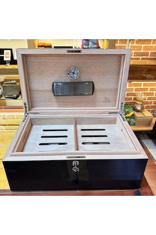 Lubinski İtaly Humidor Puro Kutusu Karbon Desen 120's Cigar Spa Elektronik Puro Nemlendirme Cihazı