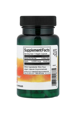 Takviye Swanson Vitamins, Biotin, 5,000 Mcg, 100 Vegan Capsules