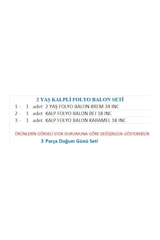 2 Yaş Parti Retro Pastel Doğum Günü Seti Krem 2 Rakam Folyo, 2 Adet Kalp Folyo Balonlar