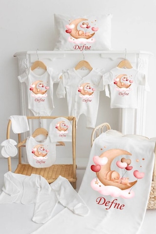 Bebewini Pamuk Baskılı 11'li İsimli Hastane Çıkışı M26 Ekru