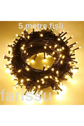 5 Metre 120 Ledli 8 Modlu Fişli Peri Led Işıklandırma - Gün Işığı Sarı Dekoratif Şerit Led Gün Işığı