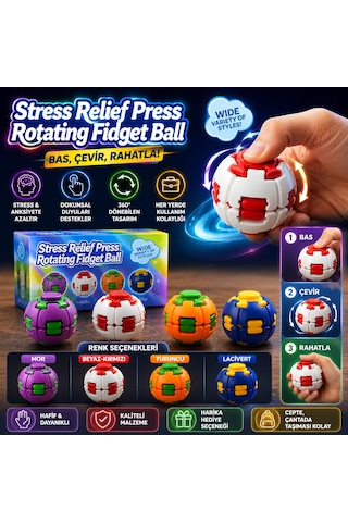 Masita Stress Relief Press Rotating Fidget Ball / Bas Çevir Rahatla 360 Derece Dönen Stres Giderici Fidget Topu 1 Adet