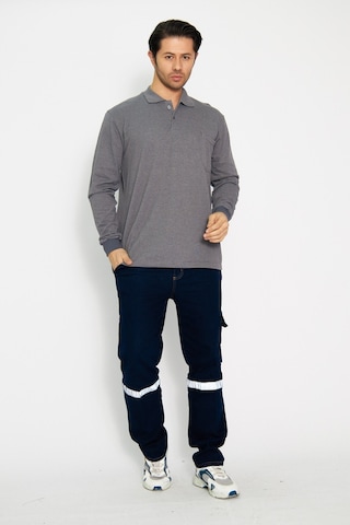 Orange Safety Koyu Gri Polo Yaka Uzun Kol Sweat T-shirt Kışlık