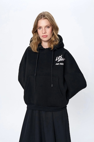 Olla Collection Sırtı Baskılı Kanguru Cepli Kapüşonlu Sweatshirt Siyah Siyah