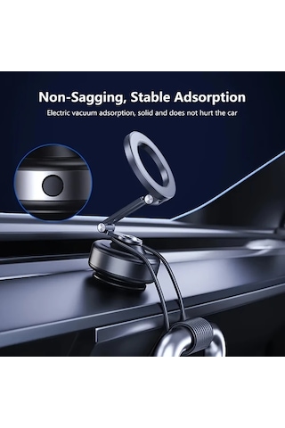 Xuweiwei Karanlık Gery Araba Vakum Manyetik Cep Telefonu Tutucu Süper Güçlü Emme 360 Derece Dönebilir Geri Çekilebilir Katlanabilir