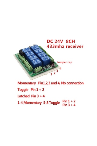 8ch Alıcı Anahtarı Röle Modülü Dc 12v 24v 433mhz Denetleyici Ve 8 Kanal Uzaktan Kumanda Verici