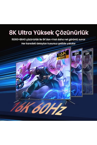 Veggieg Displayport 16k 60hz 8k 240hz 4k 240hz 80 Gbps Hdr Arc Örgülü Dp 2.1 Kablo 1.5 Metre