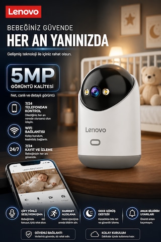 Lenovo 5mp Wifi Bebek Evcil Hayvan Yaşlı Bakım Kamerası Gece Görüşlü Bebek Kamerası