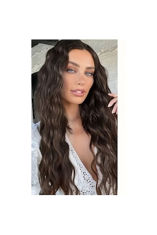 Caş Dekorasyon Isıya Dayanıklı Yıkanabilir Yarımay Saç 4 Kahverengi-dalgalı-60cm-110 Gr+2 Adet Yançıtçıt Kahverengi