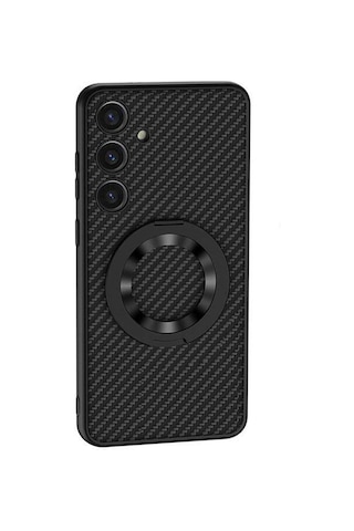 Rba Aksesuar Galaxy Uyumlu S24 Wireless Şarj Özellikli Rba Kıpta Standlı M-safe Silikon Kapak - Siyah Karbon Çok Renkli