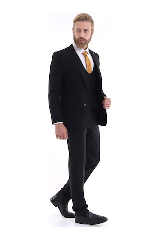 Presto Erkek Yelekli Slimfit Takım Elbise 6 Drop Siyah 581-001 Siyah