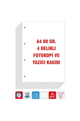 Eser 4 Delikli A4 Fotokopi Yazıcı Kağıdı 80 Gr. 2500 Adet 5 Pk. A4