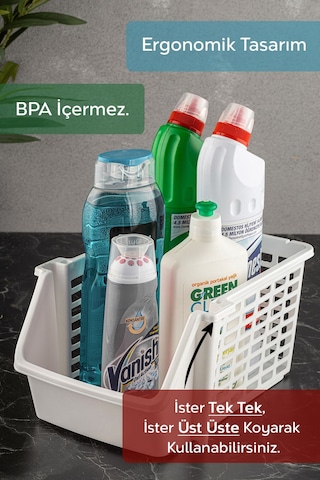 5'li Üst Üste Eklenebilir Dolap İçi Düzenleyici Banyo Mutfak Rafı - Çok Amaçlı Tezgah Altı Organizer Beyaz